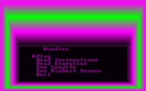 Hurdles The main game menu. Sound setup is automatic if the host machine has a Soundblaster compatible card