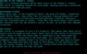 Amulet of Yendor Introductory information: Welcome screen