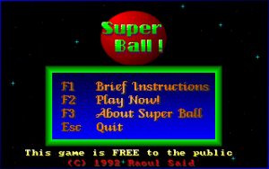 Super Ball! The game's title screen and main menu