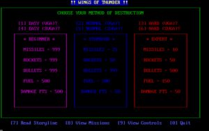 Wings of Thunder The game's main menu screen